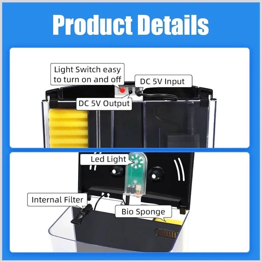 NIB Aquaneat Plastic Aquarium Tank,Aquatic Life,1.2 Gallon,LED,Water Filter Pump